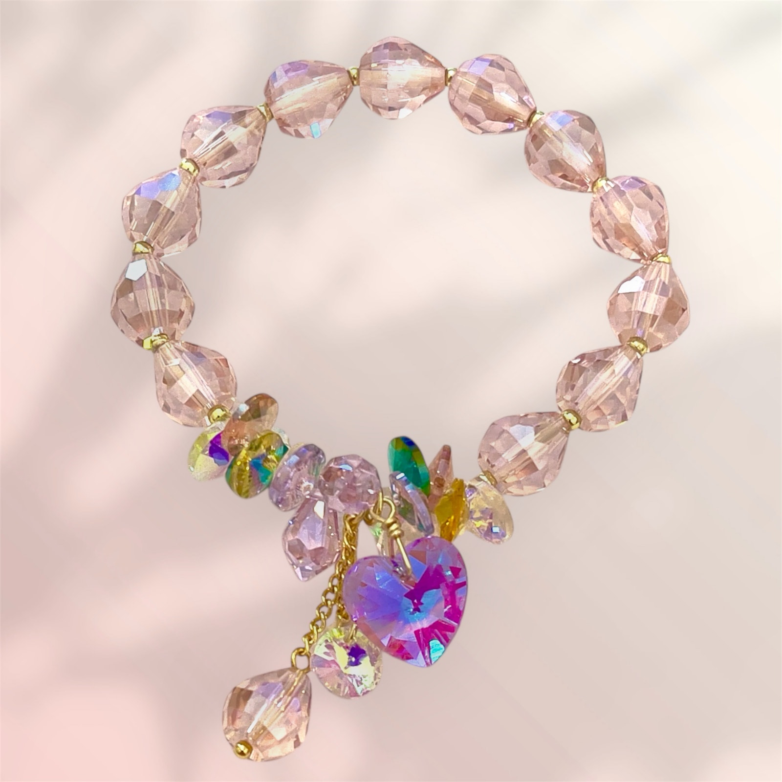 Pink Swarovski Beaded Heart Charm Bracelet 35$